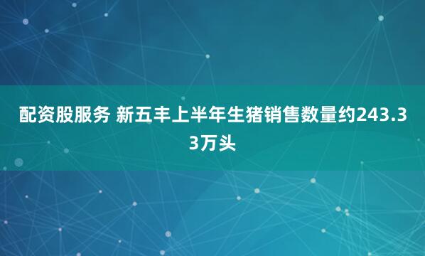 配资股服务 新五丰上半年生猪销售数量约243.33万头